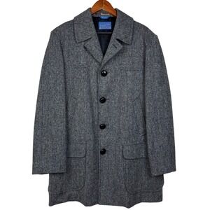 Vintage Pendleton Wool Coat Mens 42 USA Made Gray Dogenal Style Tweed Old Money